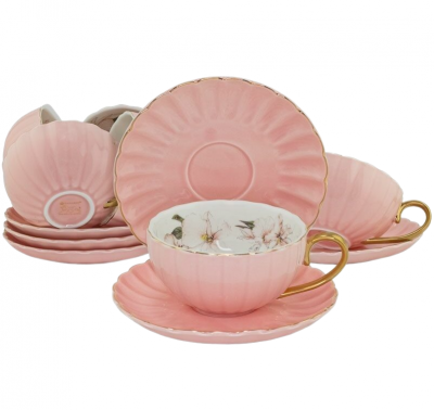 109-104 Чайный сервиз на 6 персон 12 предметов,  Lenardi, розовый, в подарочной упаковке 