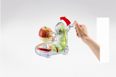 45414 Устройство для снятия яблочной кожуры RAPID PEELER, прозрачное/зеленое, в подарочной упаковке.