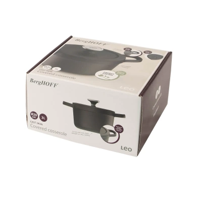 3950617 Кастрюля чугунная 20см 3л с крышкой, BergHOFF, серия Leo Graphite